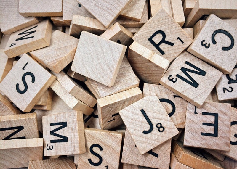 Scrabble pieces are put together to create a background